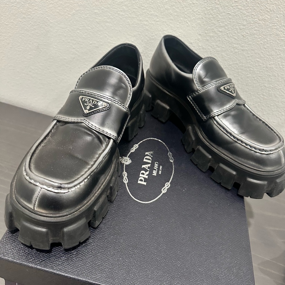 Prada Monolith brushed leather loafers chunky rubber sole Prada sz 9.5/ US 10.5 - Picture 8 of 13